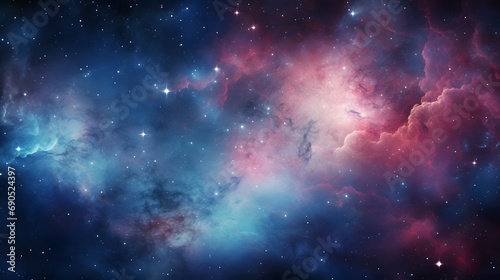 Galaxy background of radiant explosion of blues and reds illuminates the universe In vast expanse of the cosmos. Celestial scene captures the infinite beauty and mystery of the great universe  