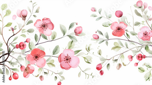 Watercolor floral pattern on white isolated background