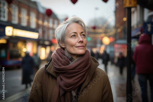 Portrait of a beautiful middle-aged woman on the street.