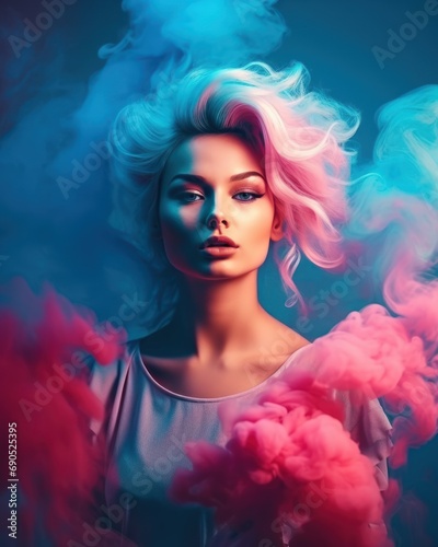 Elegance in Hues - Stunning Woman with Pastel Smoke