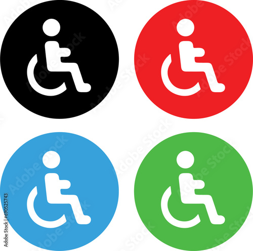 Icon set of disability, disabled people with wheelchair concept. Flat vector illustrations with simple design. Isolated on white, transparent background 