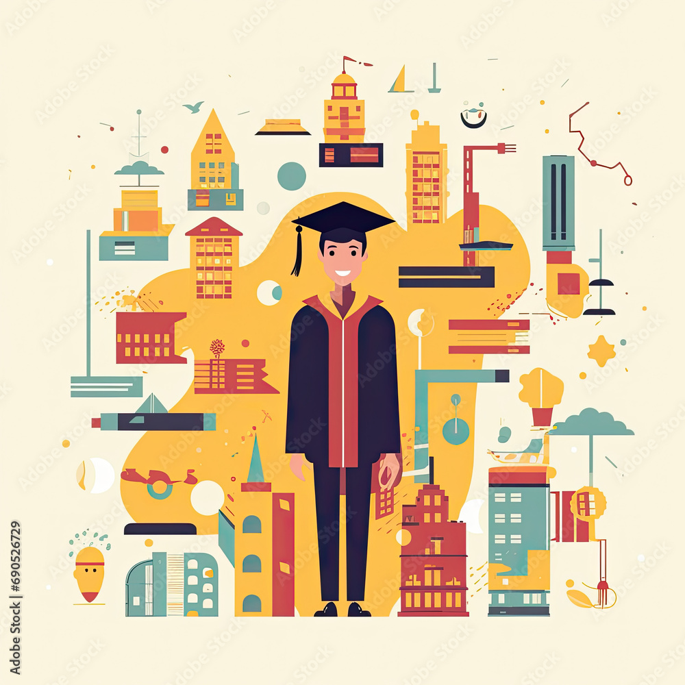 Graduation concept illustration, flat vector art, flat icon AI Generated Graduation concept illustration, flat vector art, flat icon AI Generated