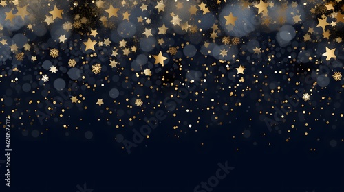 Navy christmas background with snowflakes and gold sequins