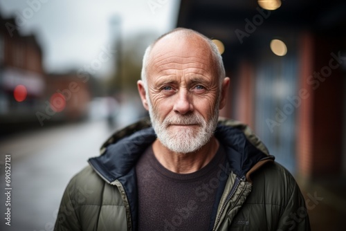 Portrait of a senior man with grey beard in the city.
