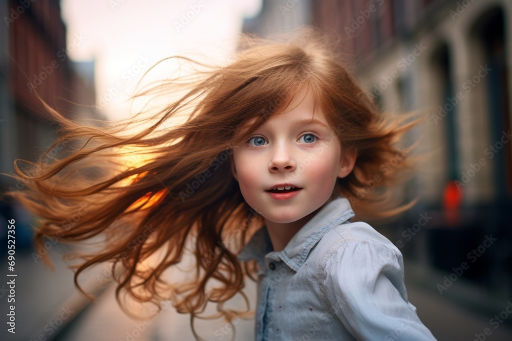 Portrait of a beautiful red-haired girl with flying hair. Portrait of a beautiful red-haired girl with flying hair.