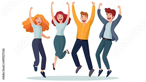 Happy smiling people jumping at work winning party Flat vector illustration daily activities working AI Generated