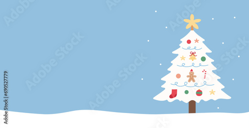 white christmas tree with snow landscape banner