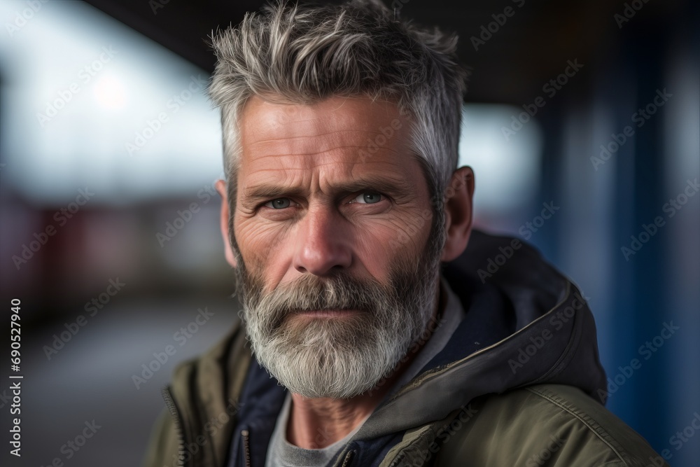 Portrait of a handsome senior man with long gray beard and mustache in urban background Portrait of a handsome senior man with long gray beard and mustache in urban background