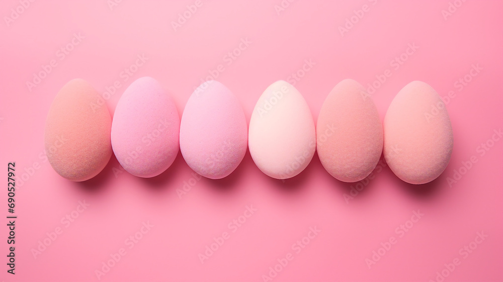 Vibrant Beauty Blender on Pink Background - Close-up Studio Shot of Bright Sponges, Makeup Applicator, and Cosmetic Tool for a Colorful Beauty Routine and Trendy Beauty Concept in the Beauty Industry. - obrazy, fototapety, plakaty 