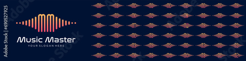 logos audio combined letter M with letters from A to Z and numbers from 1 to 9. vector illustration