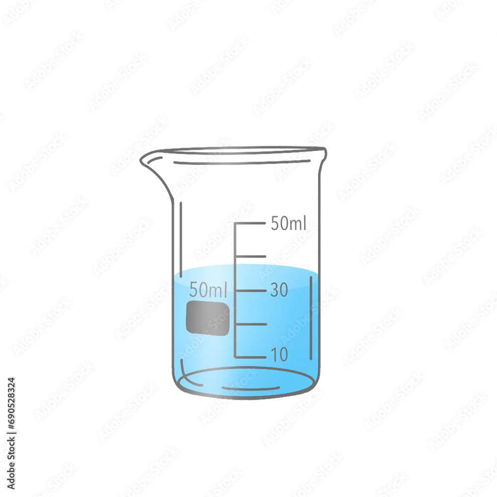 Chemical Lab Equipment Icon Set : Beaker 50 mL with Water Chemical Lab Equipment Icon Set : Beaker 50 mL with Water