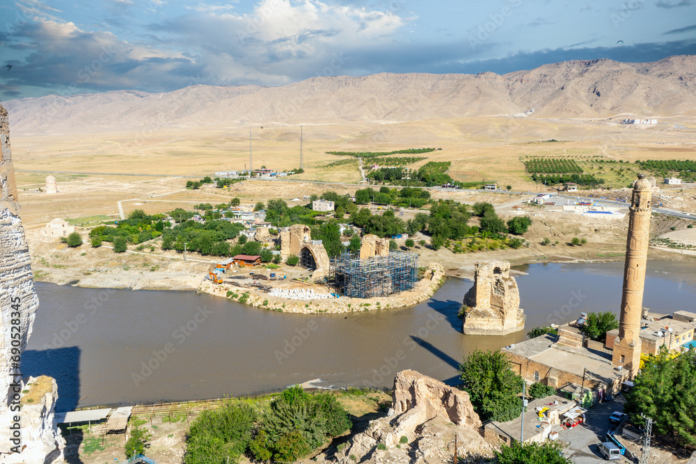 Hasankeyf ancient city. Hasankeyf, which has a history of 12,000 years, was submerged under the dam waters of the Tigris (Dicle) River with its historical bridges and structures. Batman, TURKEY