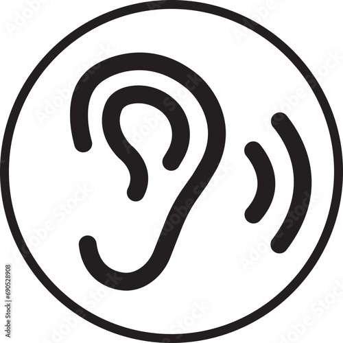 Ear vector icon, hearing symbol. Human ear listening icon in outline style. Simple, Flat design with editable stock for web or mobile app isolated on transparent background.