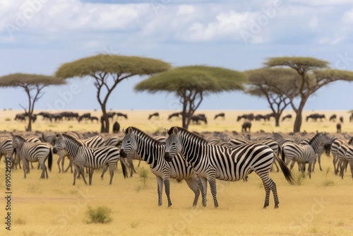 a herd of plains zebra Equus quagga an Africam member of the horse family with its famous striped coat