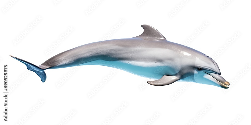 Obraz premium Jumping dolphin: Wild marine mammal in blue ocean waters, showcasing their playful and intelligent nature.