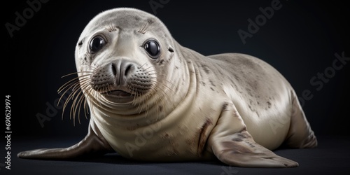 Seal pup: Cute, curious baby mammal, grey fur, whiskers, and curiosity. photo