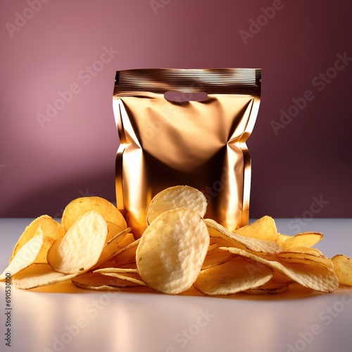 Bag of fried potato chips, blank generic packaging mockup photo photo