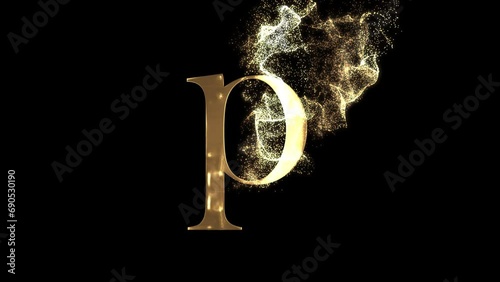 Golden letter P with particles, alphabet, abc, alpha channel photo