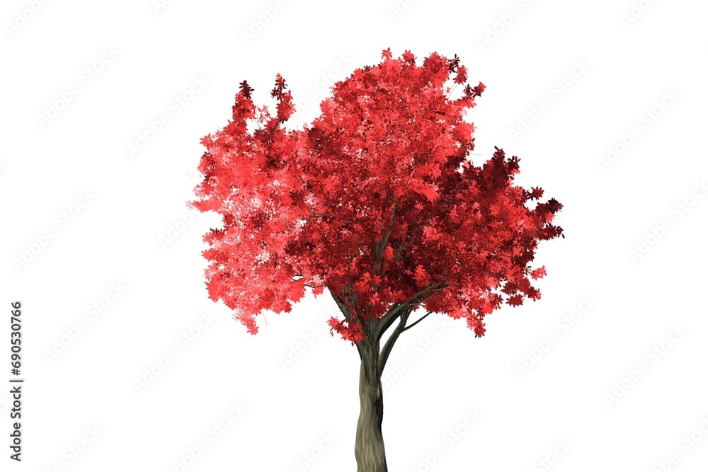 Maple tree with branches made of autumn leaves, tree with red flowers, vector illustration
