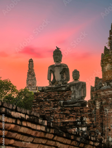 Wat Chaiwatthananram ruins in sunset