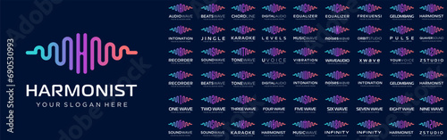 abstract logos combined audio element with letters from A to Z and numbers from 1 to 9. vector illustration