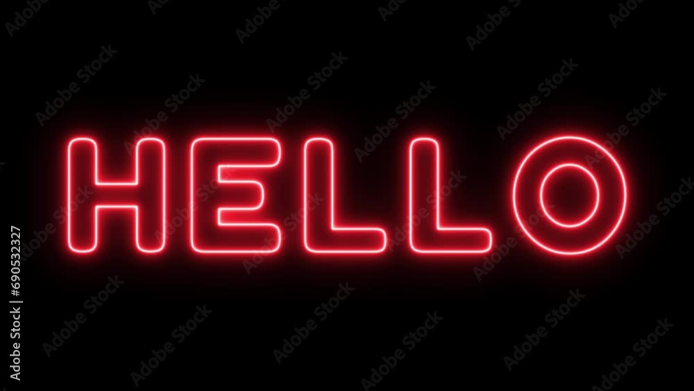 Animated hello with looping stroke text effect using red neon color and black background