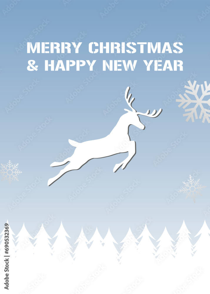 Christmas greeting cards and posters with reindeer, pine, winter and christmas elements
