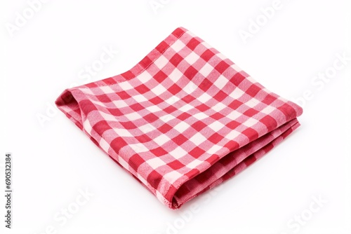An isolated white background with a rustic mockup of a red plaid napkin.