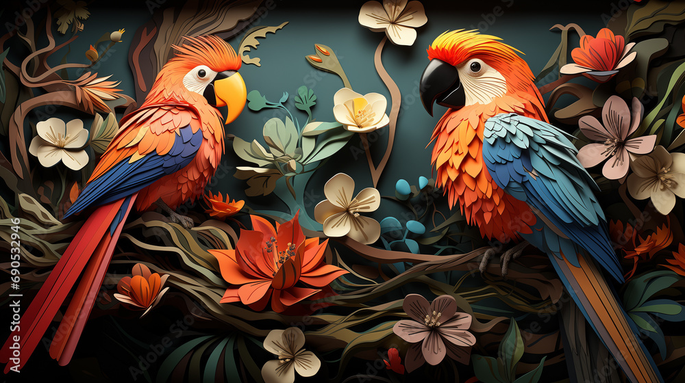 Fototapeta premium Design an engaging flat backdrop for World Wildlife Day with showcasing the Amazon rainforest. Generative ai.