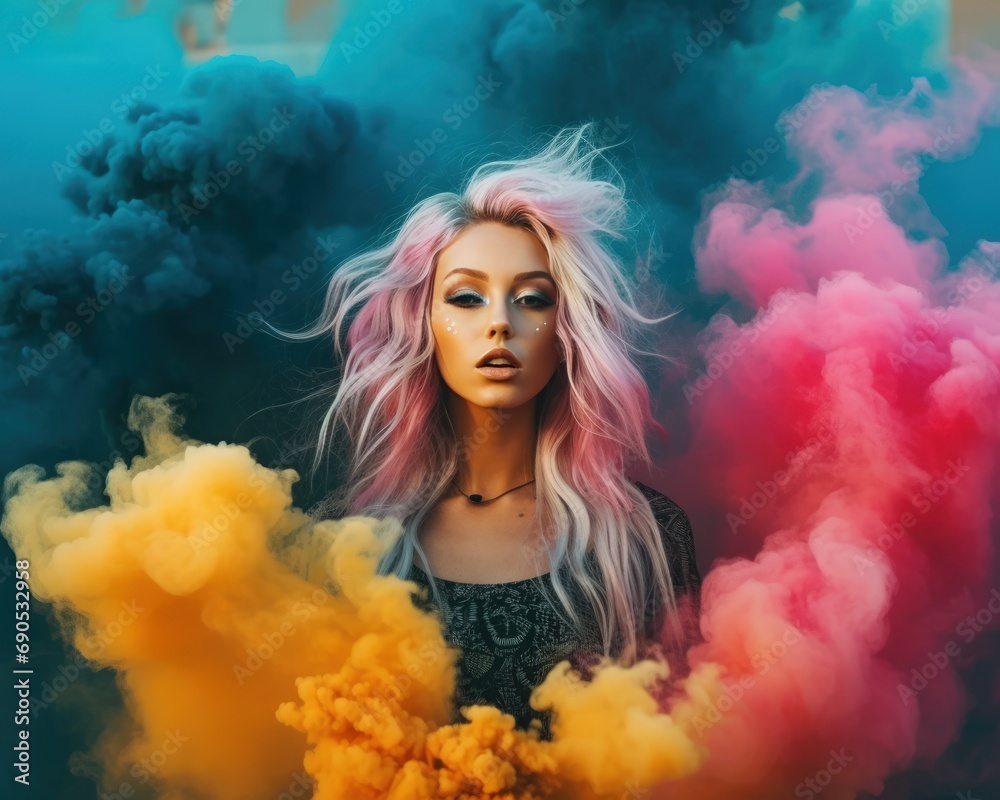 Pastel Dream - Model in a Cloud of Colorful Smoke Pastel Dream - Model in a Cloud of Colorful Smoke