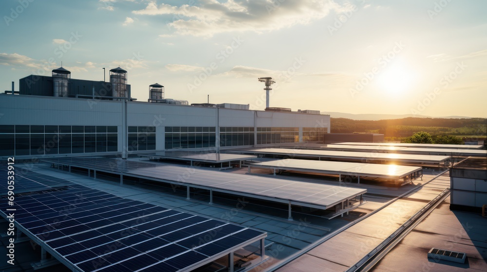 A renewable energy solar panel factory that is a landmark in the urban landscape. A renewable energy solar panel factory that is a landmark in the urban landscape.