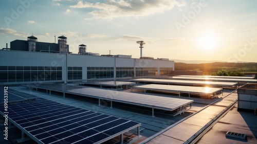 A renewable energy solar panel factory that is a landmark in the urban landscape.