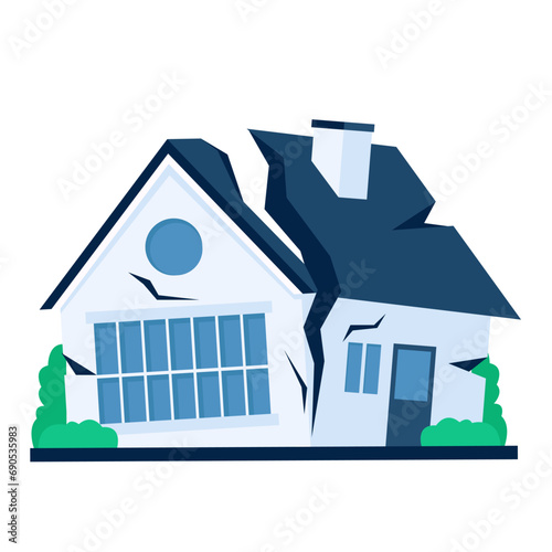 broken house damaged by earthquake isolated on white background