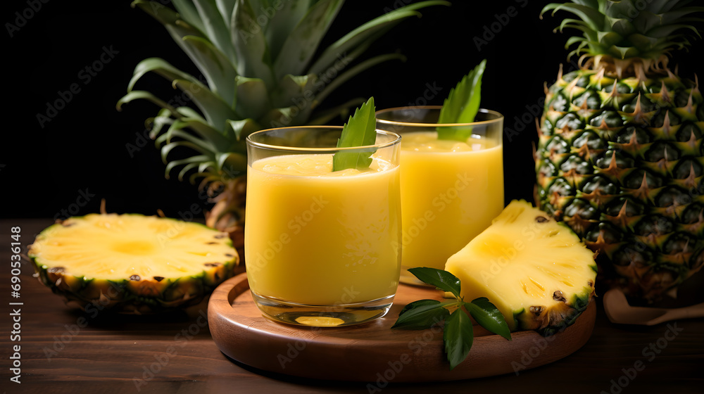 Pineapple juice with fruits on isolated background Pineapple juice with fruits on isolated background