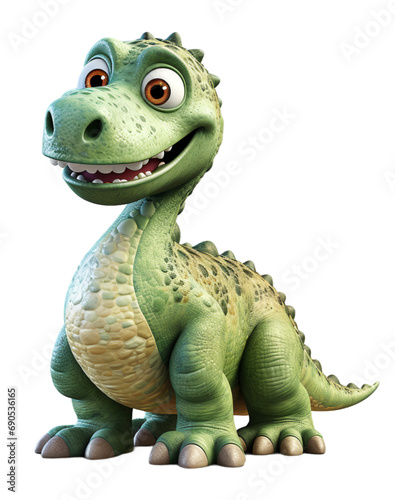 Brontosaurus dinosaur 3d cartoon character with transparent background  generative ai