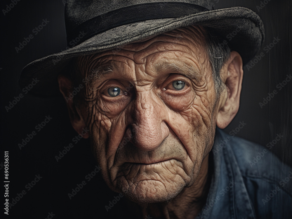 elderly person, Cubist style with emphasis on life lines and wrinkles, monochromatic with a single color highlight elderly person, Cubist style with emphasis on life lines and wrinkles, monochromatic with a single color highlight