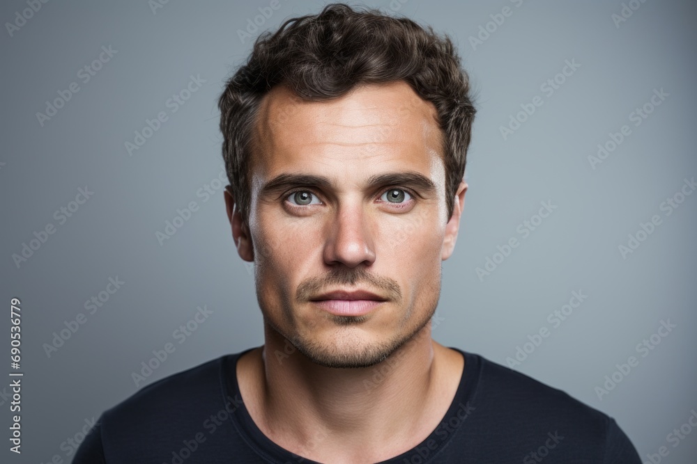 Portrait of a handsome young man looking at camera over grey background
