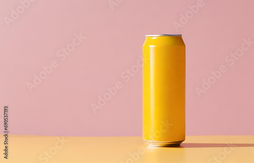 Yellow Drink Can. Liquid in Metallic Container Isolated on Empty Background. Refreshing Beverage, Fizzy Soda