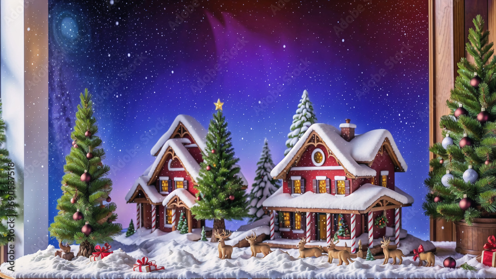 christmas tree and house miniature