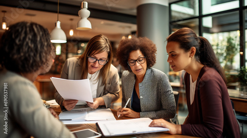 Group of business people working together at meeting table in office, young people making plans together making profit of company