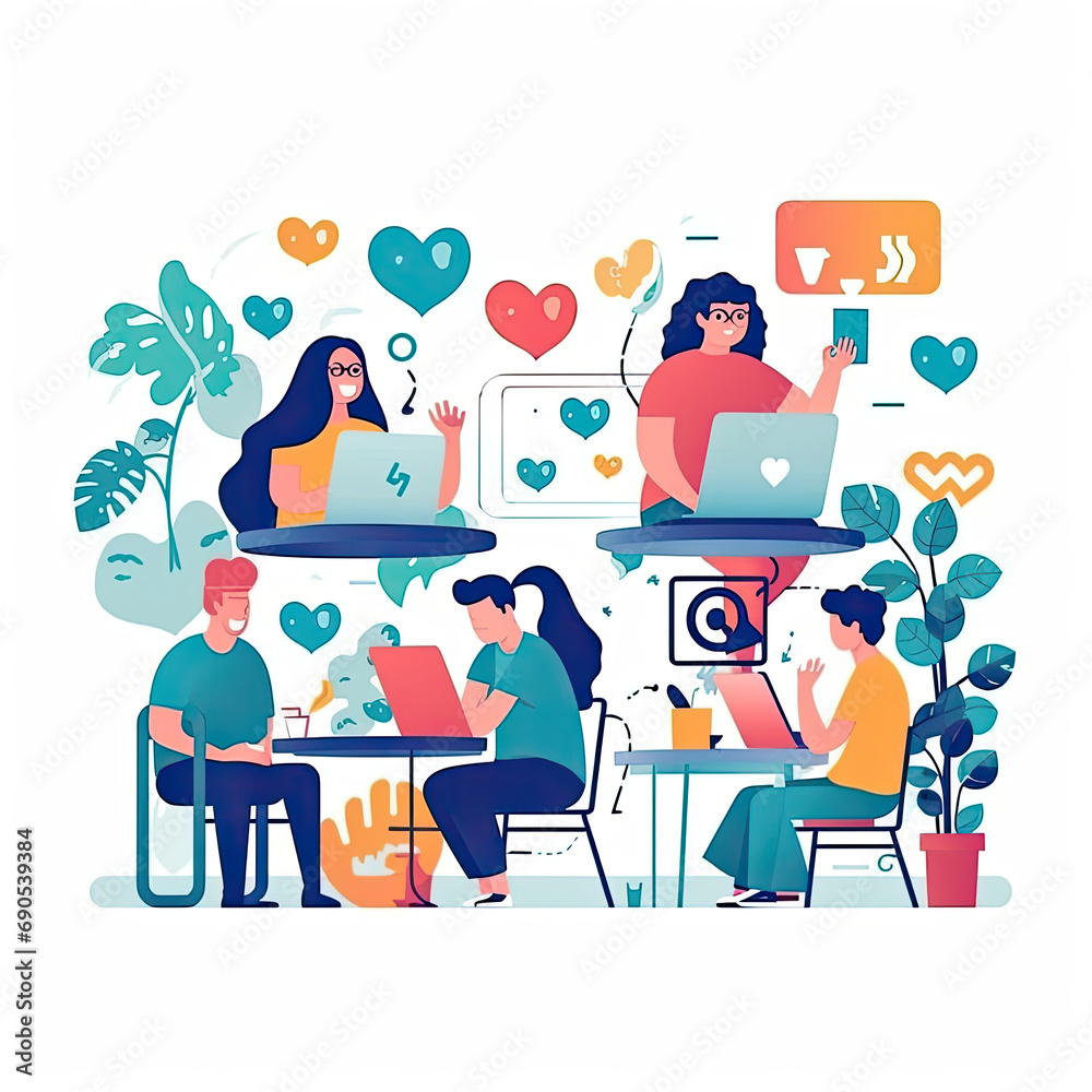 Young people social media like concept Flat vector illustration daily activities working AI Generated