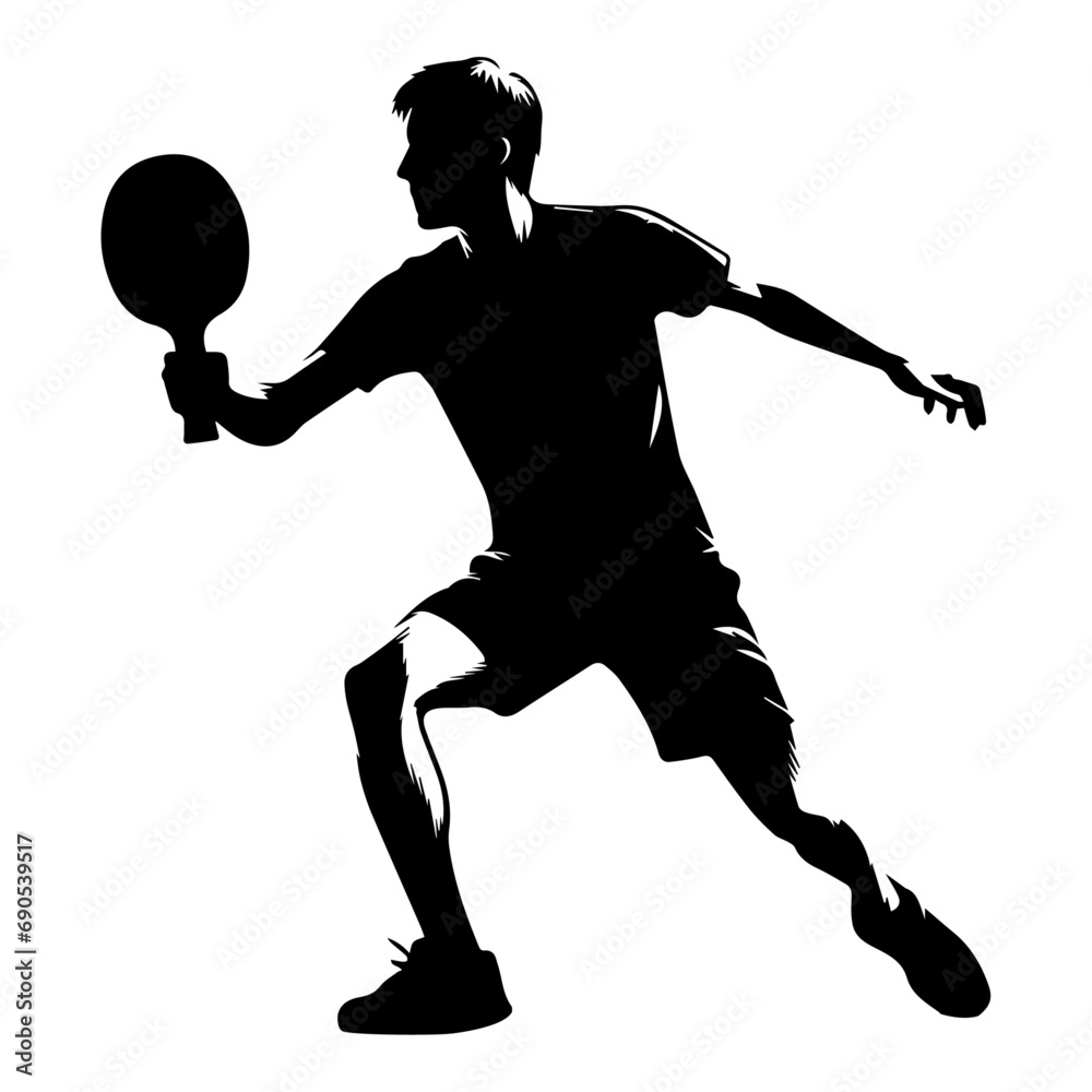 Table tennis player pose vector silhouette black color, white background