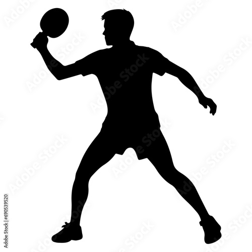 Table tennis player pose vector silhouette black color, white background