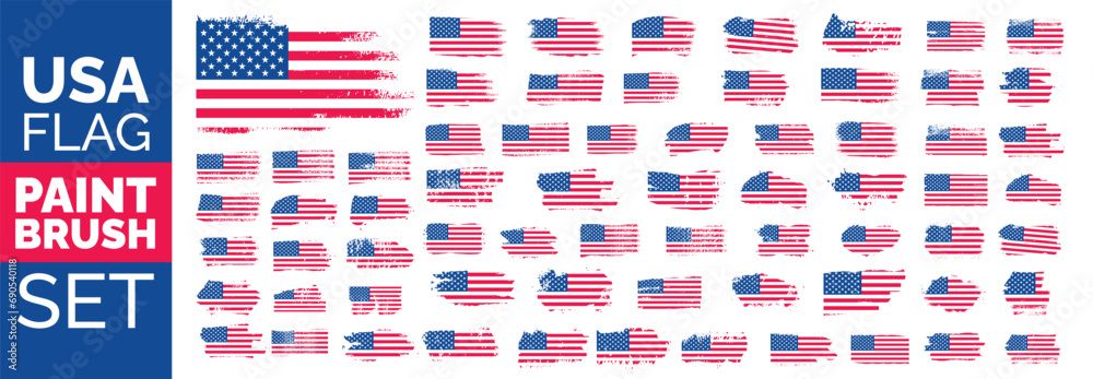 big mega set of Grunge US Flag ink brush stroke effect or United States ...