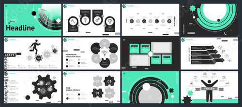 Template for business presentations. Slide design in green, white background. Multipurpose slide, infographics, leaflet cover, report, advertisement, text, brochure, marketing, banner Graphic, vector