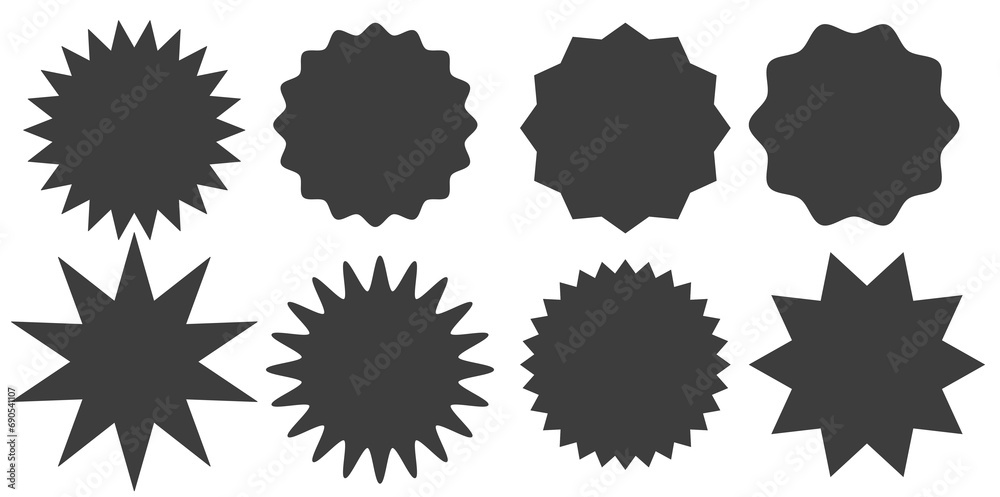 Set of black starburst stamps Badges and labels various shapes vectors	
