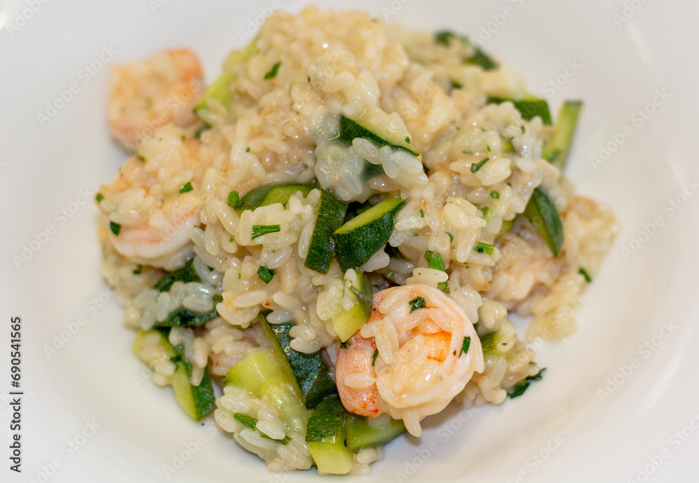 risotto with courgettes, prawns and parsley risotto with courgettes, prawns and parsley