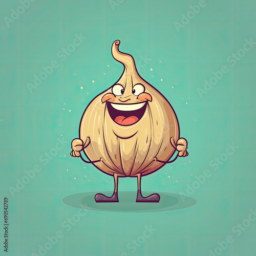 3D Illustration of garlic character that is drawn in cartoon style, AI Generated