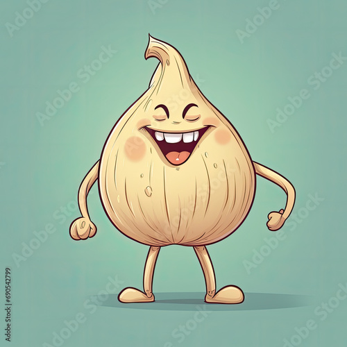 3D Illustration of garlic character that is drawn in cartoon style, AI Generated