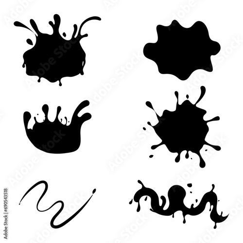 Set of liquid stains, drops and splashes.